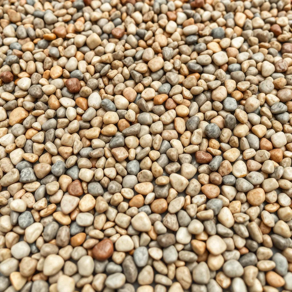 Close-up of Mixed Natural resin-bound aggregate — a balanced blend of cream, tan and grey rounded stone with occasional rust and brown flecks.