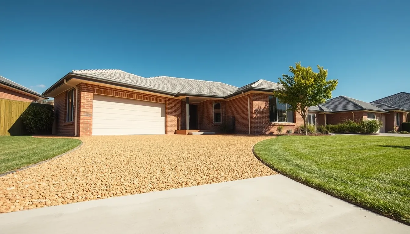 Resin-bound stone driveway at a Geelong-region home (indicative render)